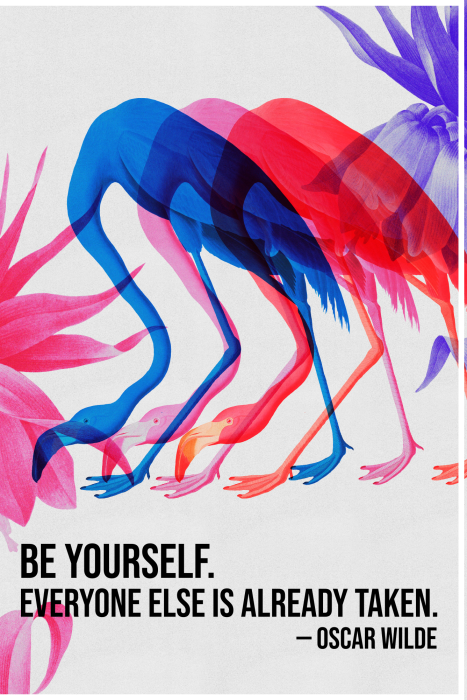 Tableau  Colorful Flamingos - Inspirational Quote with Colorful Bird Silhouettes