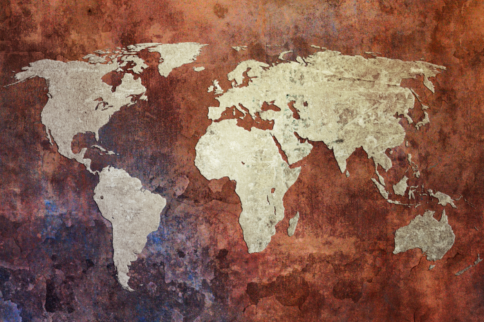 Tableau  Carte du monde vintage avec effet papier vieilli