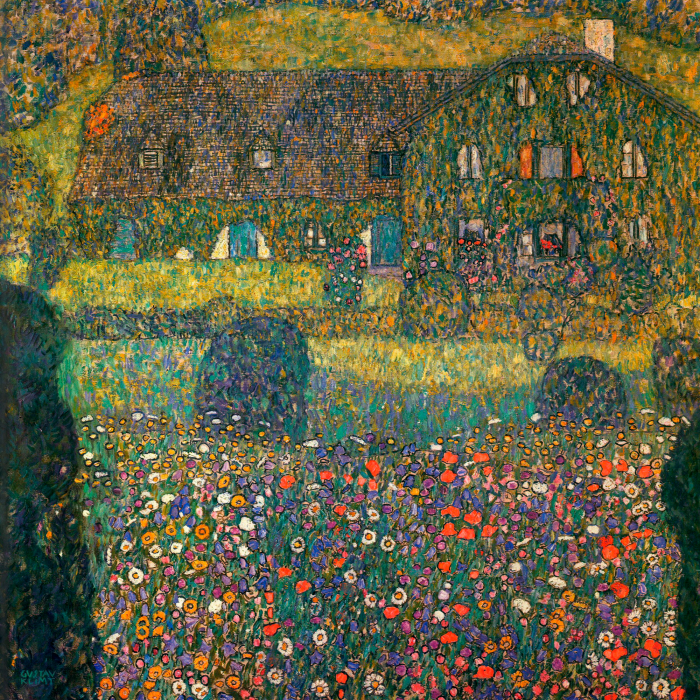 Tableau  Un chalet rustique surplombant les eaux calmes du lac Attersee