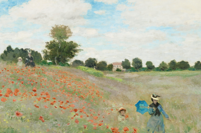 Tableau  Une scène pittoresque de gens au milieu de coquelicots rouges