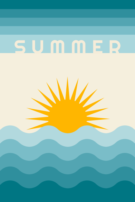 Tableau  Lever de soleil graphique de style rétro sur la mer