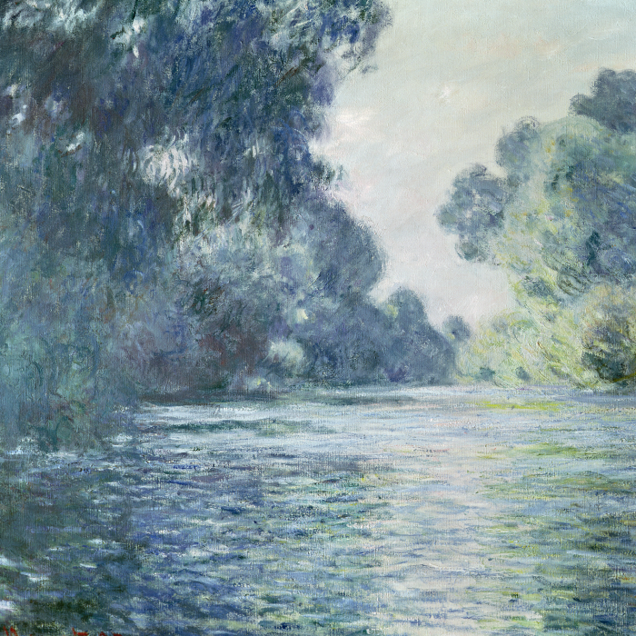 Tableau  Un courant de rivière calme entouré d&#39;une végétation luxuriante