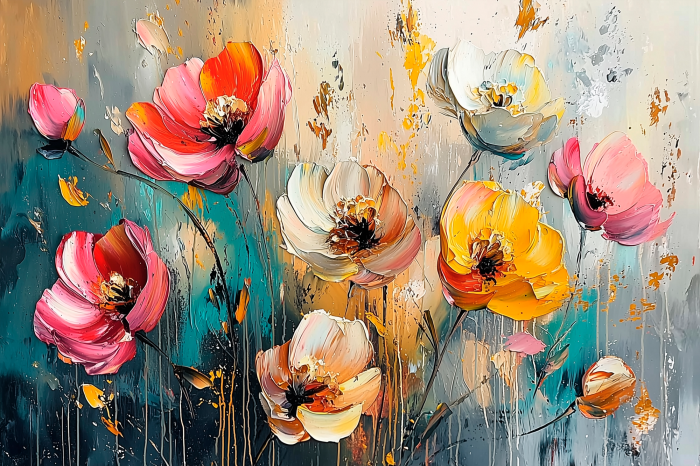 Tableau  Fleurs expressives dans le style de la peinture à l&#39;huile