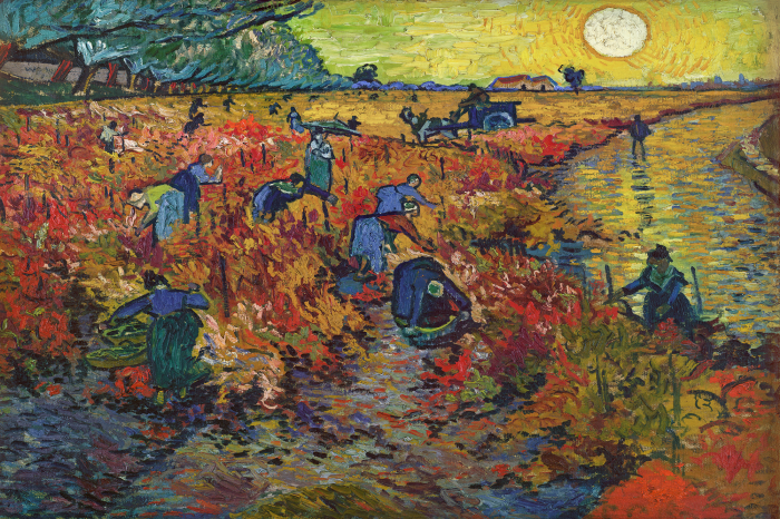 Tableau  Des agriculteurs traditionnels récoltent leurs cultures dans les champs