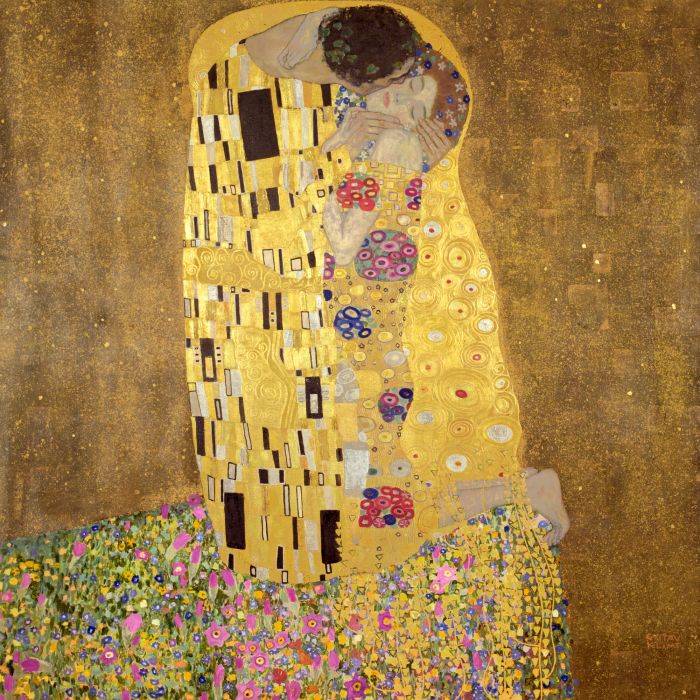 Tableau  Un couple d&#39;amoureux enlacés, emplis d&#39;or