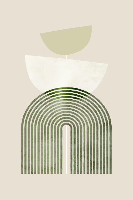 Tableau  Géométrie verte et arcs sur fond beige