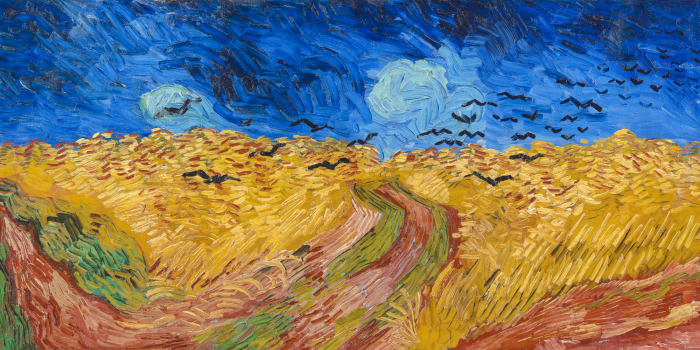 Tableau  La moisson du blé et le vol des corbeaux noirs