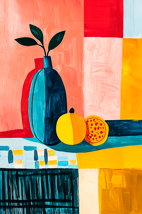 Tableau  Nature morte sur fond abstrait coloré