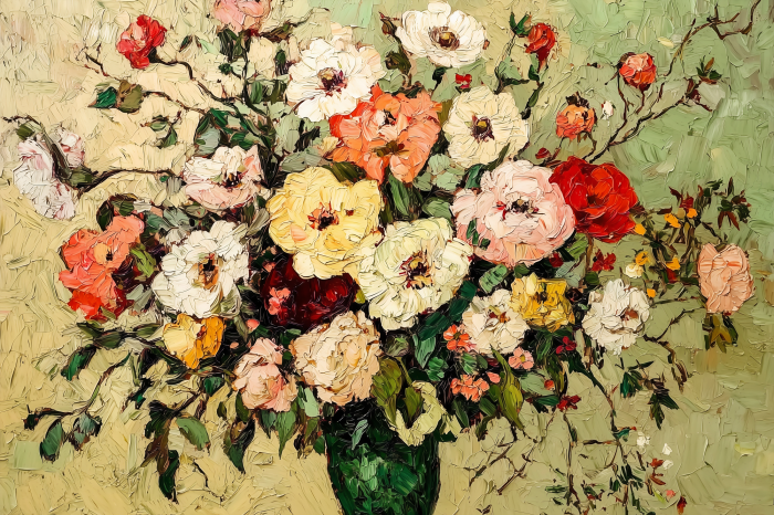 Tableau  Fleurs colorées dans un vase de style pictural