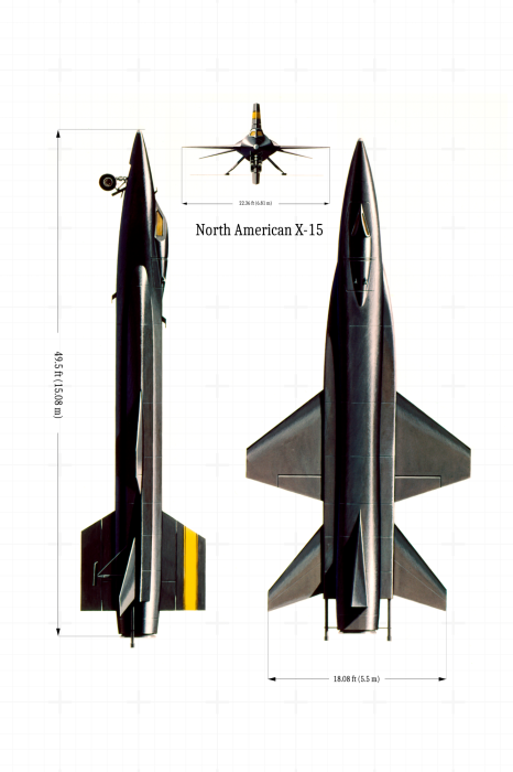 Tableau  Dessin technique de l&#39;avion à réaction North American X-15