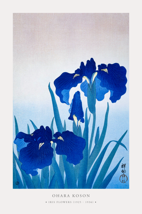Tableau  Les iris bleus d&#39;Ohara Kosona à la japonaise