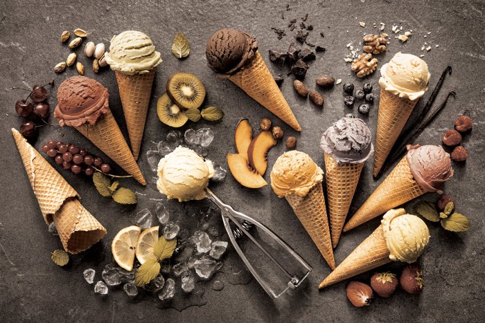 Tableau  Cornets de glace aux multiples saveurs fruitées