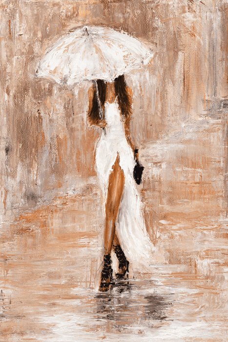 Tableau  Une femme en robe légère tenant un parapluie