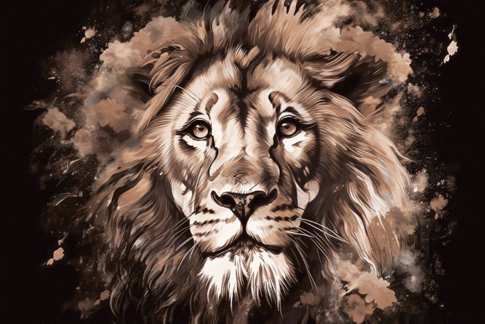 Tableau  Un lion dans une palette d&#39;aquarelle aux tons bruns