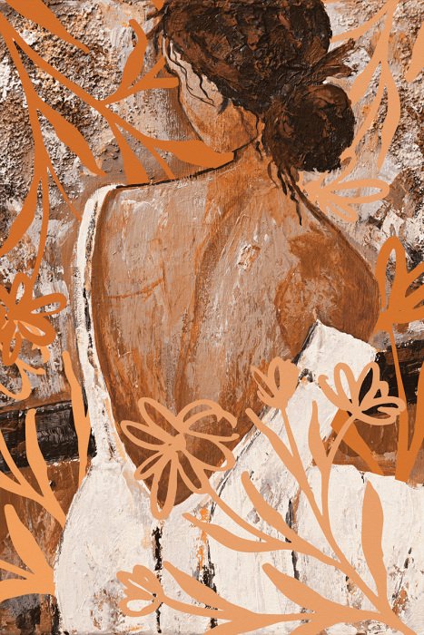 Tableau  Une fille en robe blanche parmi les fleurs