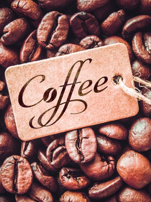 Tableau  Inscription artistique « café » sur fond de grains de café