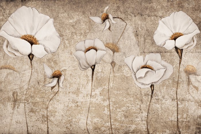 Tableau  De délicats coquelicots aux tons beiges chauds