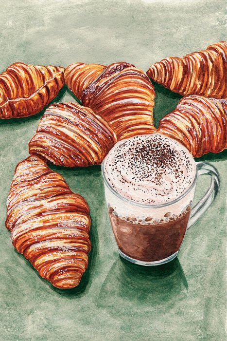 Tableau  Croissants frais servis avec du chocolat