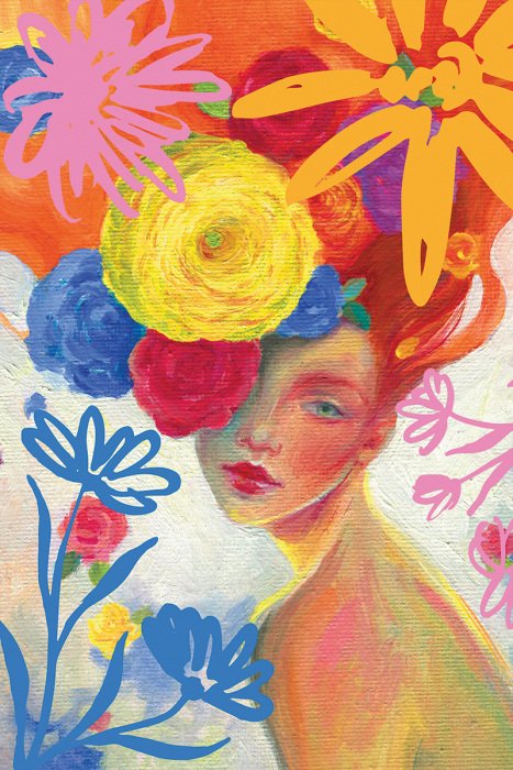 Tableau  Un portrait subtil d&#39;une femme entourée de fleurs colorées