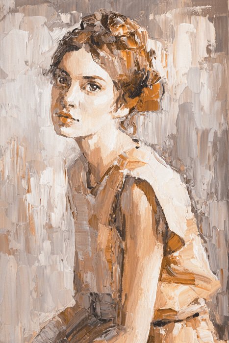 Tableau  La silhouette délicate d&#39;une jeune fille, peinte à l&#39;aquarelle.