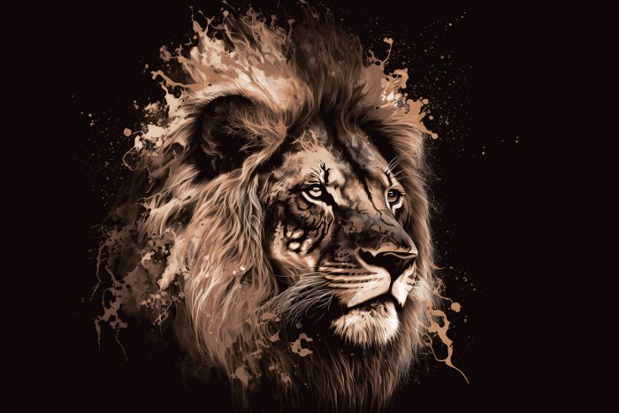 Tableau  Un portrait subtil à l&#39;aquarelle d&#39;un lion dans des tons bruns chauds.