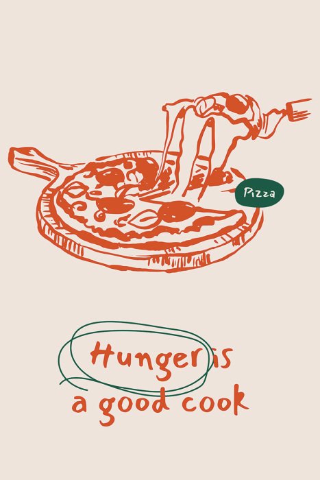 Poster  Un dessin minimaliste d'une pizza au fromage filant