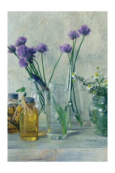 Poster  Bouquet rustique dans des vases en verre