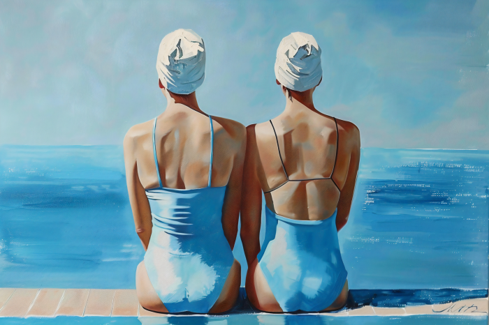 Poster  Deux femmes en maillots de bain bleus