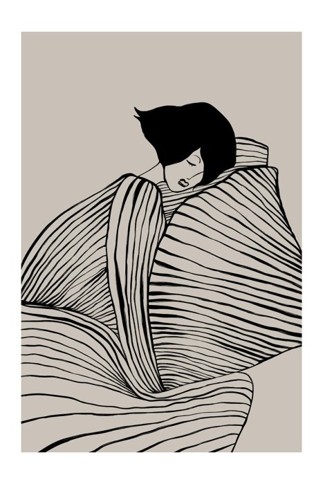 Poster  Un croquis minimaliste d'une femme en robe à bretelles.