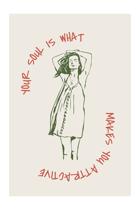 Poster  Femme élégante en robe et inscriptions stylées