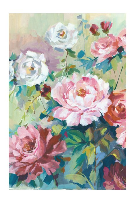 Poster  Un bouquet de pivoines à l'aquarelle parmi les plantes