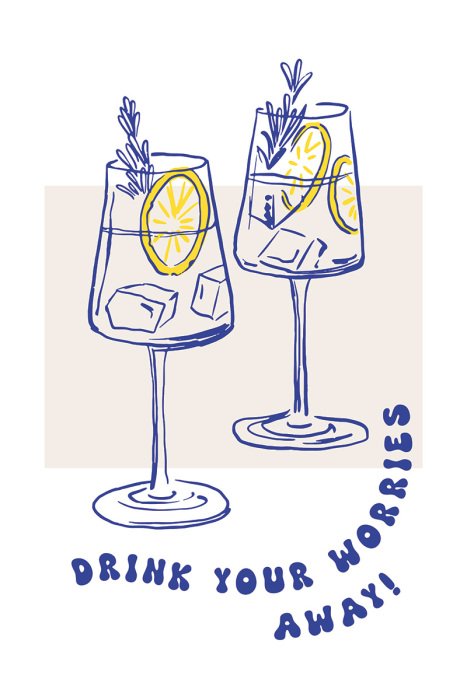 Poster  Dessins au trait de boissons rafraîchissantes au citron et à la glace