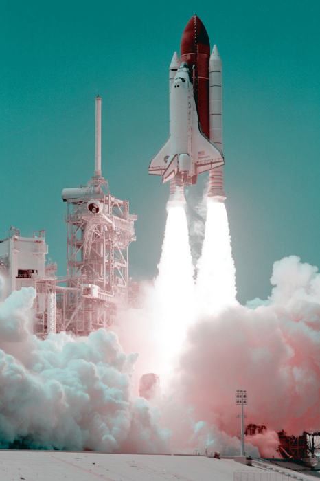 Poster  La navette spatiale décolle dans un nuage de fumée