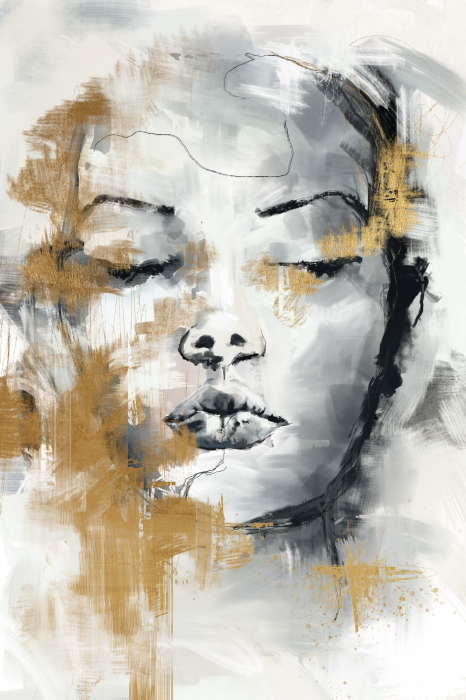 Poster  Aquarelle grise d'une femme ornée de décorations dorées