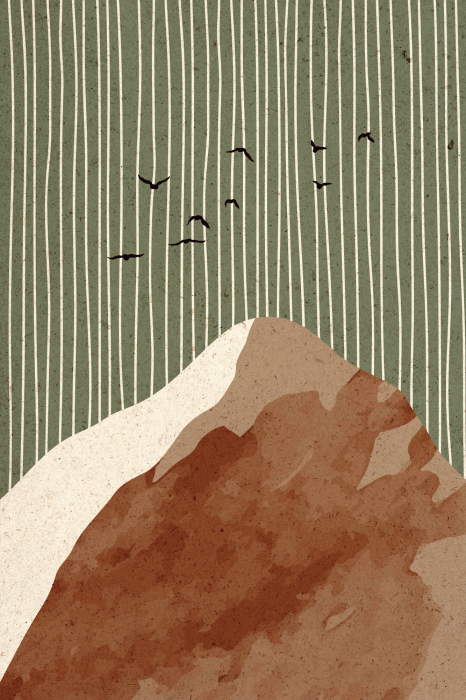 Poster  Paysage de montagne minimaliste avec des oiseaux