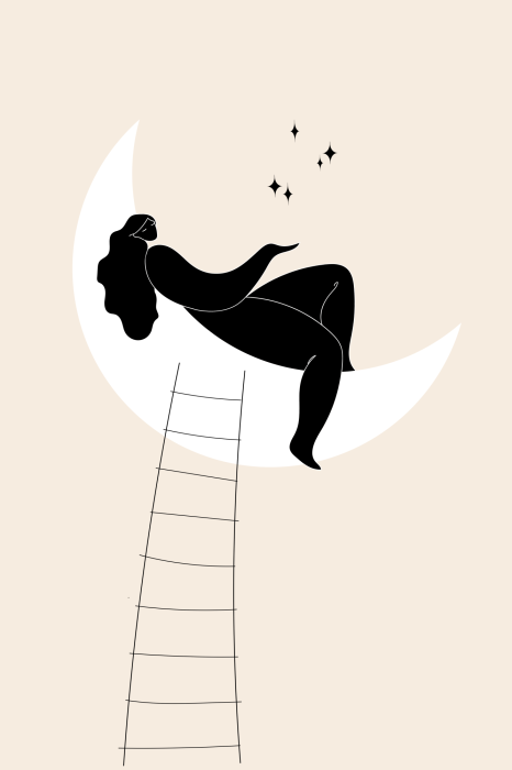 Poster  Illustration d'une femme sur un croissant de lune