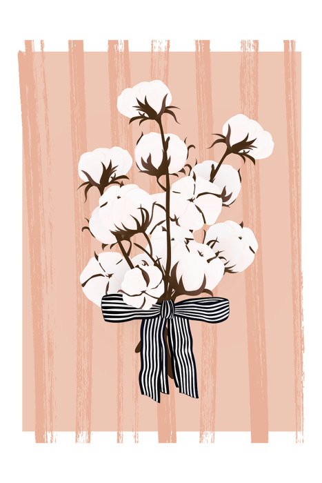 Poster  Délicates fleurs blanches sur un fond à rayures contrastées