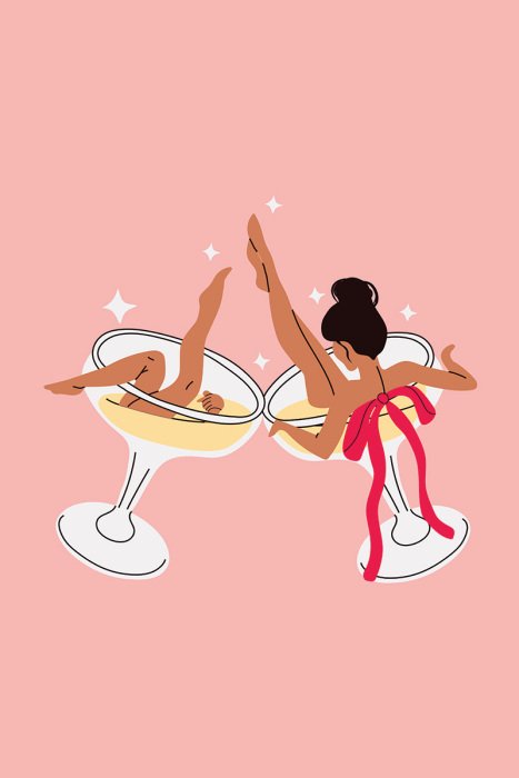 Poster  Femme dansante avec une coupe de champagne