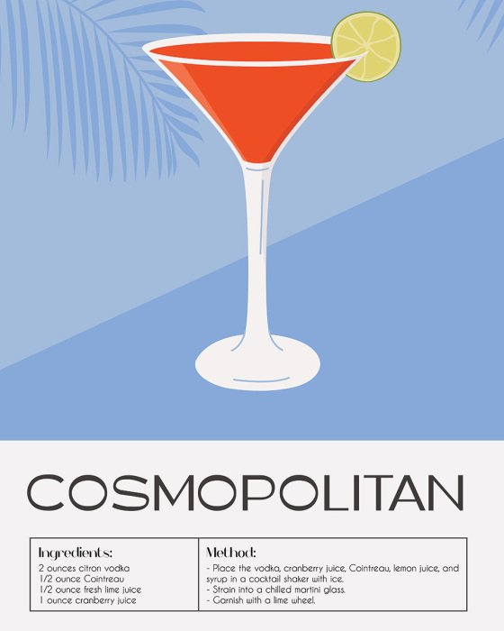 Poster  Un élégant cocktail Cosmopolitan avec une tranche de citron vert