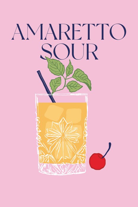 Poster  Croquis d'un cocktail de luxe avec une cerise et des détails textuels