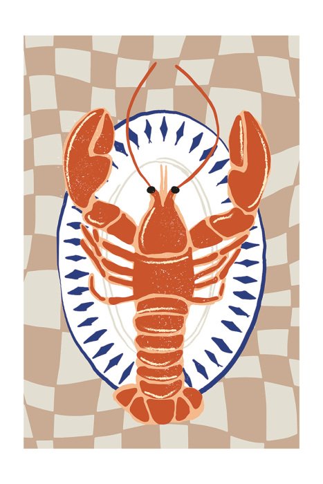 Poster  Homard servi sur une nappe à carreaux