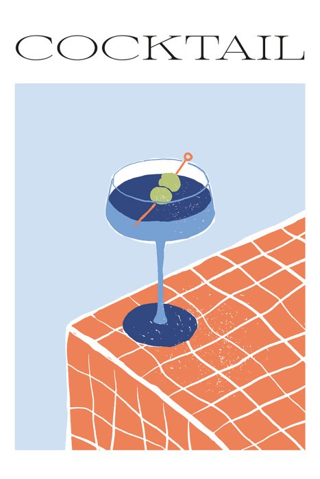 Poster  Une boisson bleue rafraîchissante sur une surface carrelée