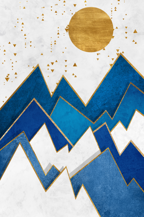 Poster  Paysage montagneux géométrique dans des tons de bleu