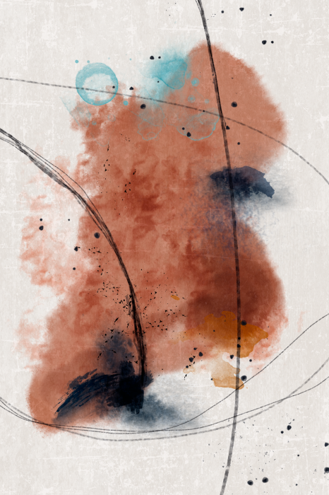 Poster  Aquarelle rouge brique avec des traits noirs