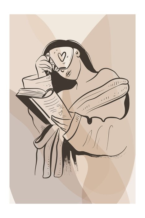 Poster  Une femme qui lit, un café aromatique à la main