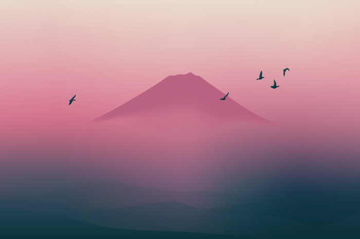 Poster  Paysage pastel avec la silhouette d'un sommet