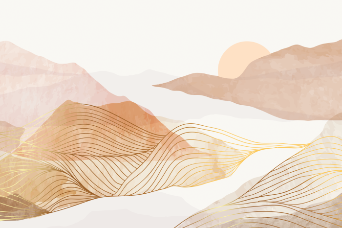 Poster  Illustration de dunes de sable avec des collines aux teintes pastel
