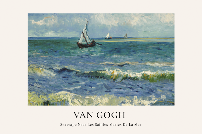 Poster  Mer agitée avec des vagues et un bateau