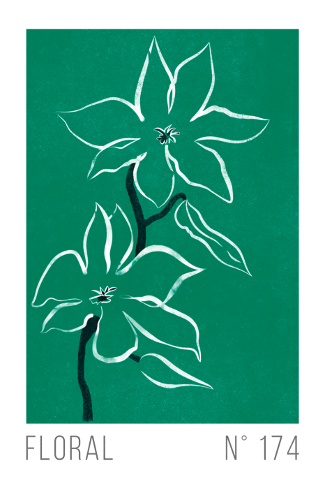 Poster  Dessin de fleurs sur fond vert
