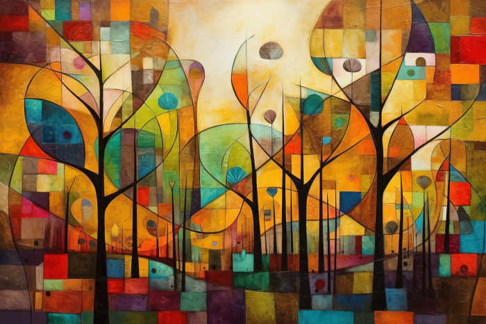 Poster  Arbres géométriques aux teintes chaudes